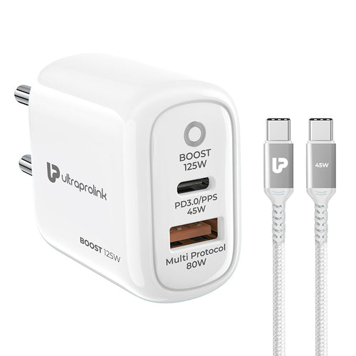 Boost 125W Dual USB Multi-Protocol Fast Travel Charger with 1m C-C Cable UM1134C
