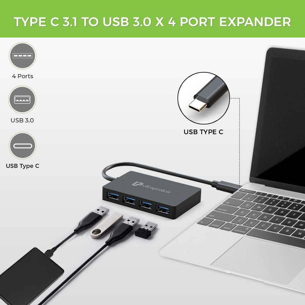 iExpand USB Type C 3.1 (Gen 1) to USB-A 3.0 Hub 4 Port Expander UL1054 –  UltraProlink